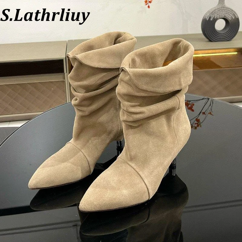 Pointed Toe Cow Suede Thin Heel Short Boots Women's British Style Solid Color Ankle Botas Spring Autumn Fashion Modern Boots
Pointed Toe Cow Suede Thin Heel Short Boots Women's British Style Solid Color Ankle Botas Spring Autumn Fashion Modern Boots