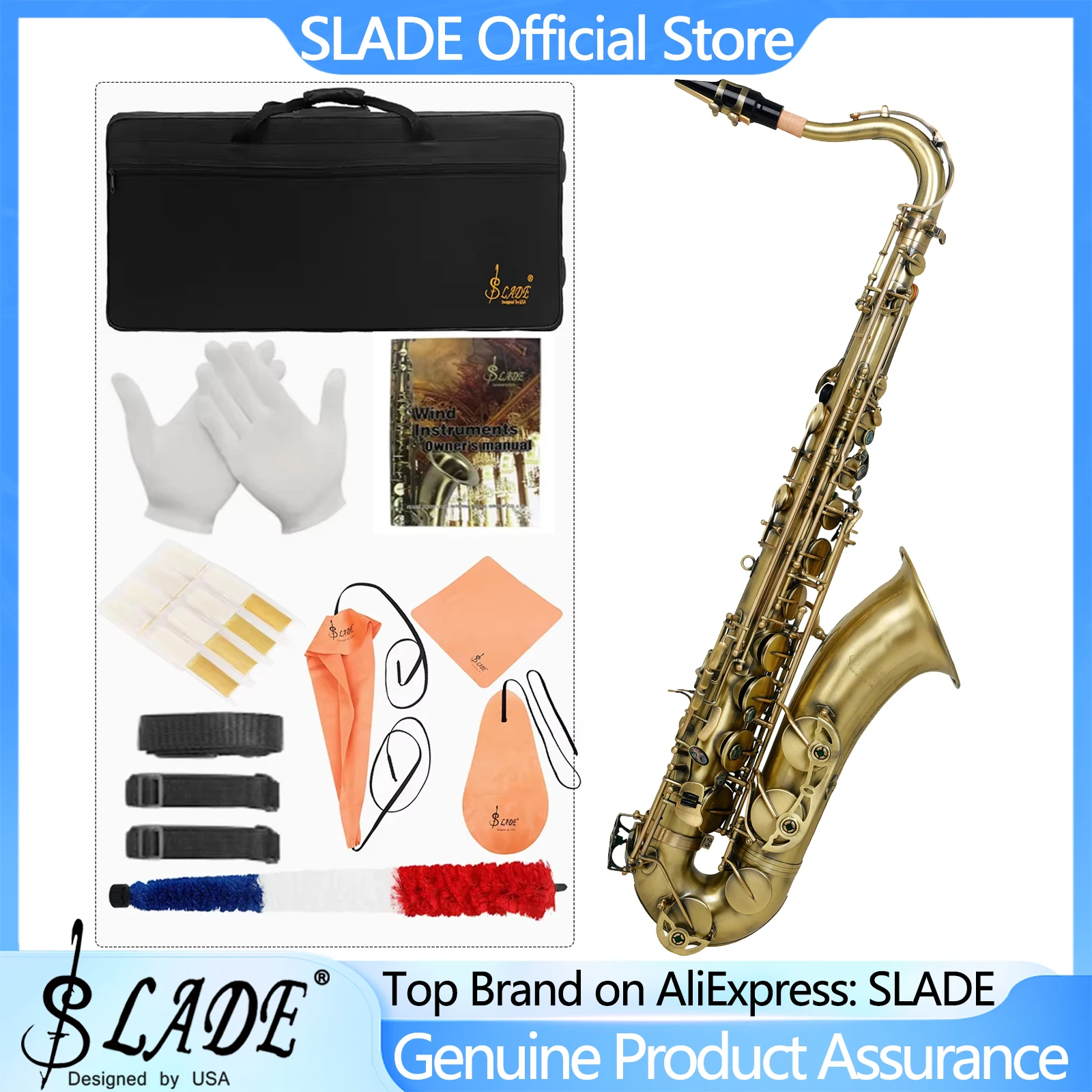 SLADE Tenor Saxophone B Flat Green Antique Key Beginner Saxophone with Cleaning Wipe Carrying Case Neck Strap Reeds Complete
SLADE Tenor Saxophone B Flat Green Antique Key Beginner Saxophone with Cleaning Wipe Carrying Case Neck Strap Reeds Complete