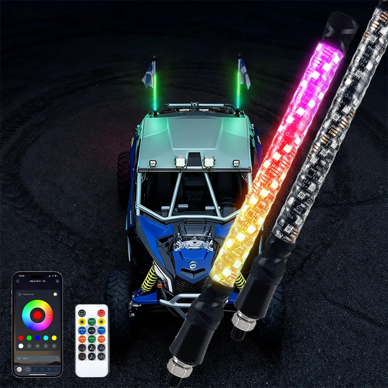 1FT LED Whip Light with APP Remote Control Lamp Tube Mount for ATV UTV Colorful Flagpole Spiral Warning Antenna Flagpole Lights
1FT LED Whip Light with APP Remote Control Lamp Tube Mount for ATV UTV Colorful Flagpole Spiral Warning Antenna Flagpole Lights