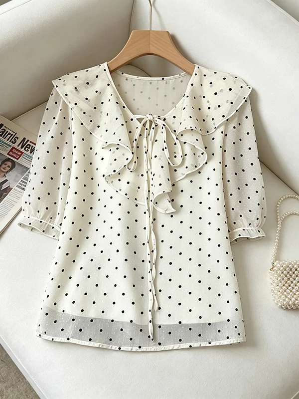 Large Size Polka Dot Ruffle Trim Belted Heart Shirt Women's Summer New Style Belly Cover Fashion Short Sleeve Top
Large Size Polka Dot Ruffle Trim Belted Heart Shirt Women's Summer New Style Belly Cover Fashion Short Sleeve Top