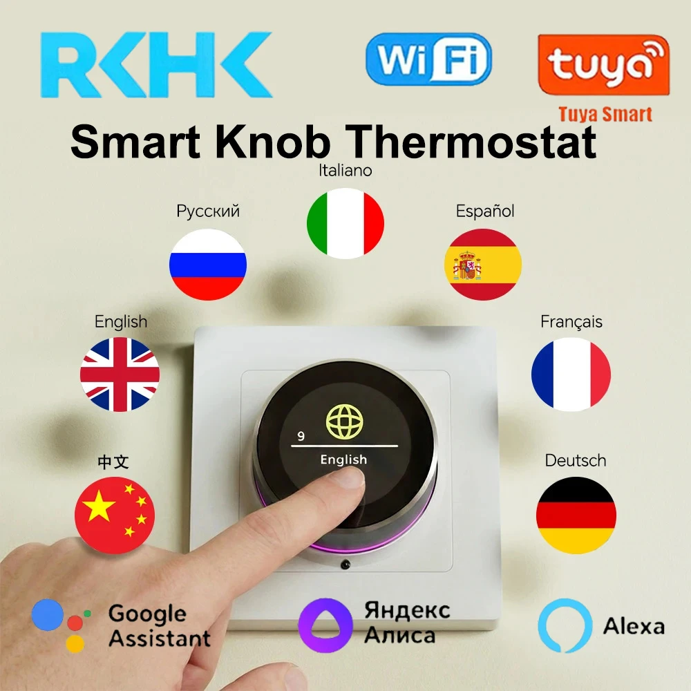 RKHK Smart WiFi Knob Thermostat Temperature Controller for Electric/Water/Gas Boiler Heating Works with Tuya Alexa Google Home
RKHK Smart WiFi Knob Thermostat Temperature Controller for Electric/Water/Gas Boiler Heating Works with Tuya Alexa Google Home