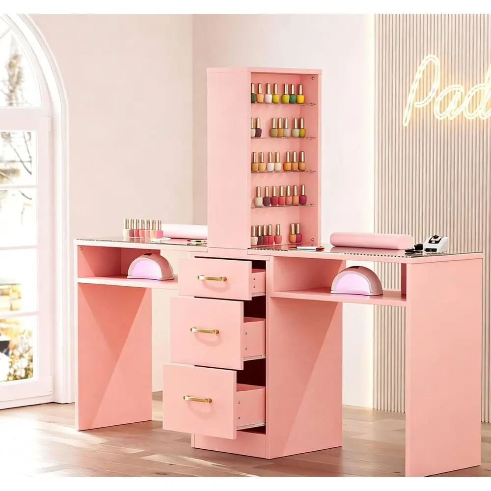 Dual Manicure Station with Storage Drawers and 8-Tier Shelving, White Nail Salon Workstation
Dual Manicure Station with Storage Drawers and 8-Tier Shelving, White Nail Salon Workstation