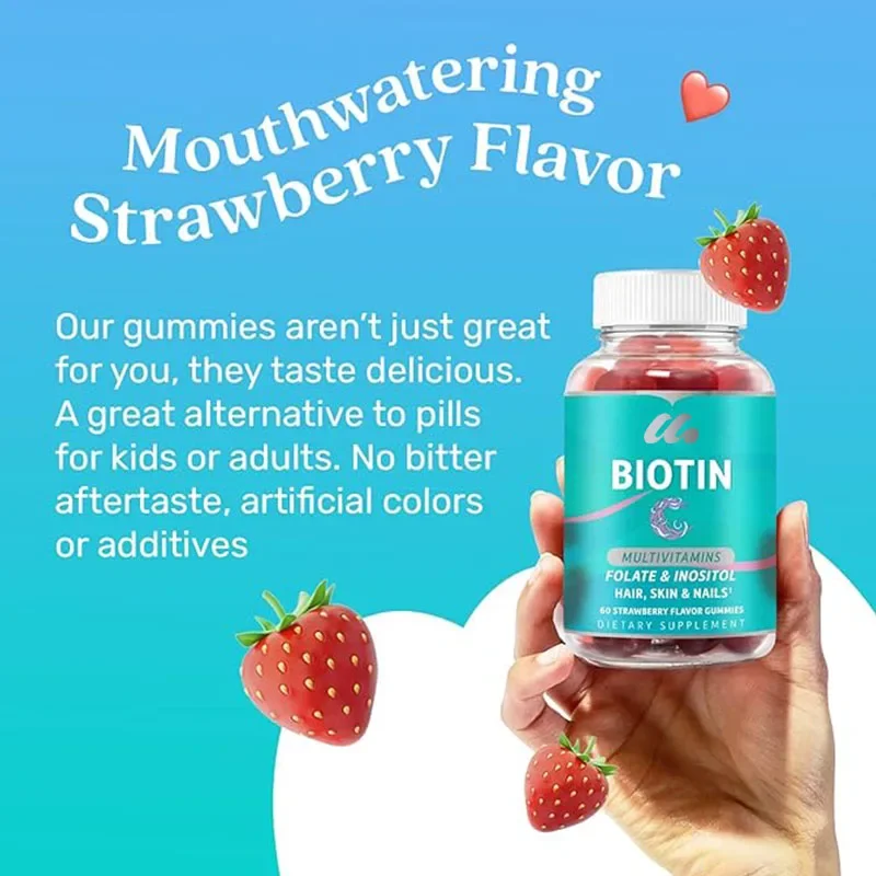 Biotin gummies contain a variety of vitamins, folate, inositol - hair growth, healthy skin and nails - vegan- strawberry flavor
Biotin gummies contain a variety of vitamins, folate, inositol - hair growth, healthy skin and nails - vegan- strawberry flavor