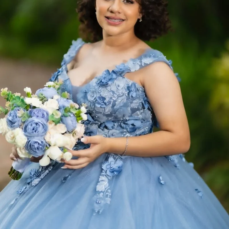 Slate blue Quinceanera Dress off-shoulder Lace 3D flower decal Long tail vestidos de 15 Quinceanera Customize
Slate blue Quinceanera Dress off-shoulder Lace 3D flower decal Long tail vestidos de 15 Quinceanera Customize