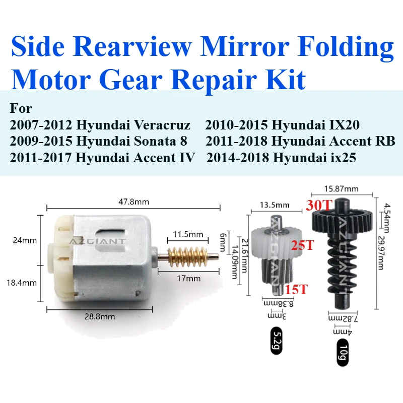 For Hyundai Veracruz Sonata 8 IX20 ix25 Accent IV RB Car Side Exterior Reversing Rearview Folding Mirror Motor Gear Repair Kit
For Hyundai Veracruz Sonata 8 IX20 ix25 Accent IV RB Car Side Exterior Reversing Rearview Folding Mirror Motor Gear Repair Kit
