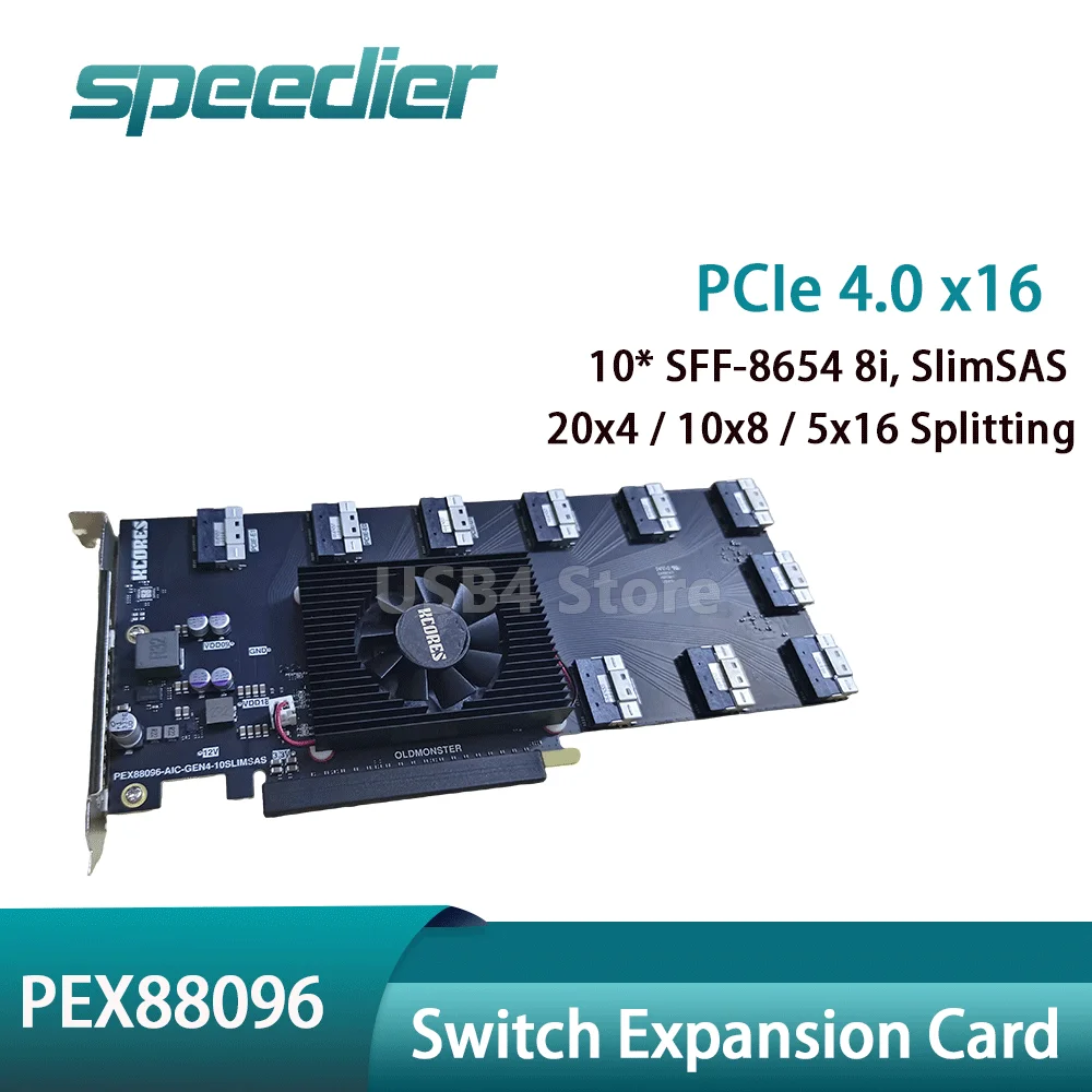PEX88096 PCIe 4.0 Switch Card 10 x SFF-8654 8i for U.2 NVMe SSD & AI GPU Expansion Workstation Server Gen4 x16 Lane Splitter
PEX88096 PCIe 4.0 Switch Card 10 x SFF-8654 8i for U.2 NVMe SSD & AI GPU Expansion Workstation Server Gen4 x16 Lane Splitter