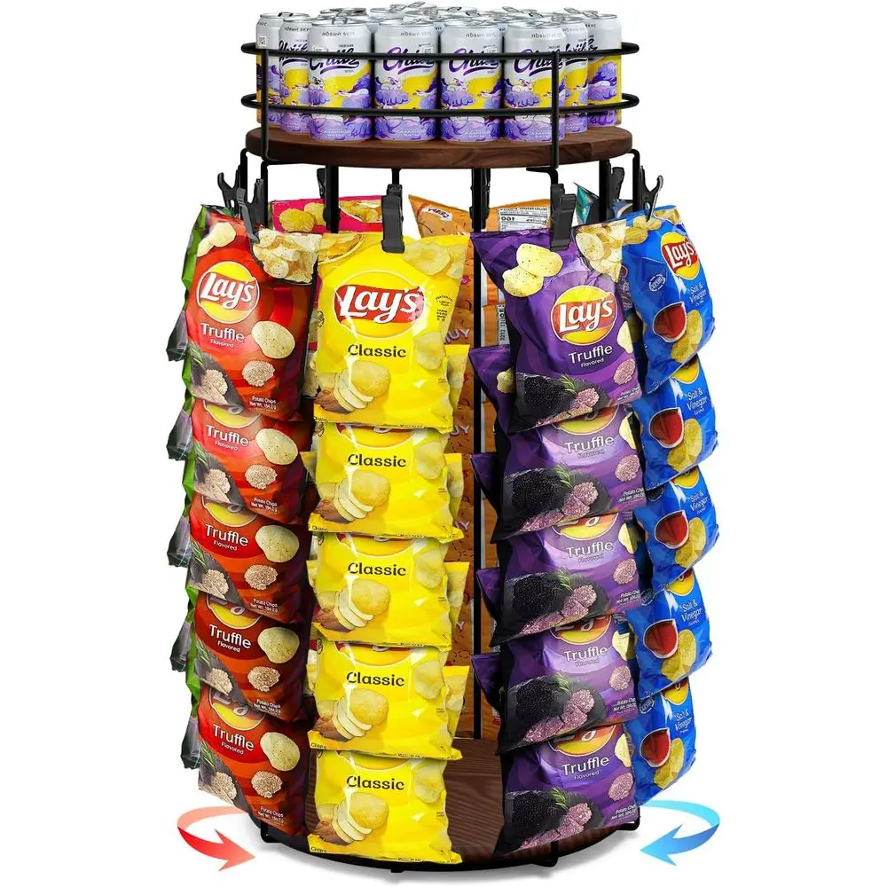 Chip Rack Display Stand, 5 Tiers 40 Clips Snack Organizer with Fence, 360°Rotating Wooden Base Chip Bag Holder Candy Display for
Chip Rack Display Stand, 5 Tiers 40 Clips Snack Organizer with Fence, 360°Rotating Wooden Base Chip Bag Holder Candy Display for