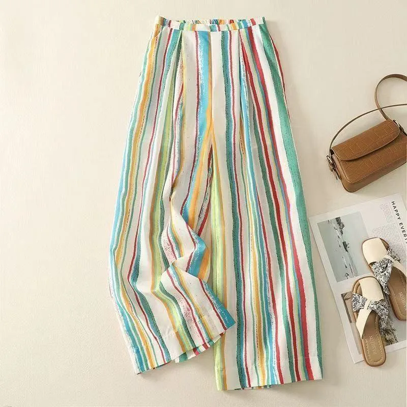 Женские летние широкие брюки в стиле бохо 100 см в радужную полоску, праздничные пляжные брюки с высокой талией, красочные повседневные милые хлопковые брюки
Женские летние широкие брюки в стиле бохо 100 см в радужную полоску, праздничные пляжные брюки с высокой талией, красочные повседневные милые хлопковые брюки