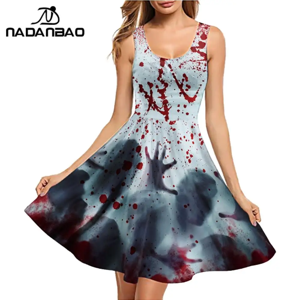 Nadanbao Women Halloween Dress Terror Blood Hand Print Sleeveless Dresses Summer Casual Party Clothes Elastic Ladies Outfit 
Nadanbao Women Halloween Dress Terror Blood Hand Print Sleeveless Dresses Summer Casual Party Clothes Elastic Ladies Outfit