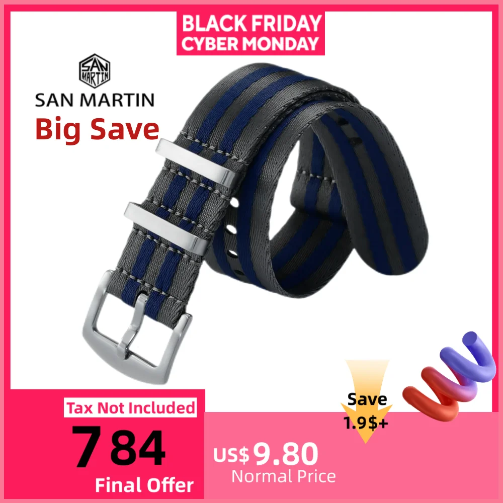 San Martin ремешок для часов нейлоновый ремешок 20 мм 22 мм универсальный спортивный тканый ремешок для часов десантника пилот военный NL08
San Martin ремешок для часов нейлоновый ремешок 20 мм 22 мм универсальный спортивный тканый ремешок для часов десантника пилот военный NL08