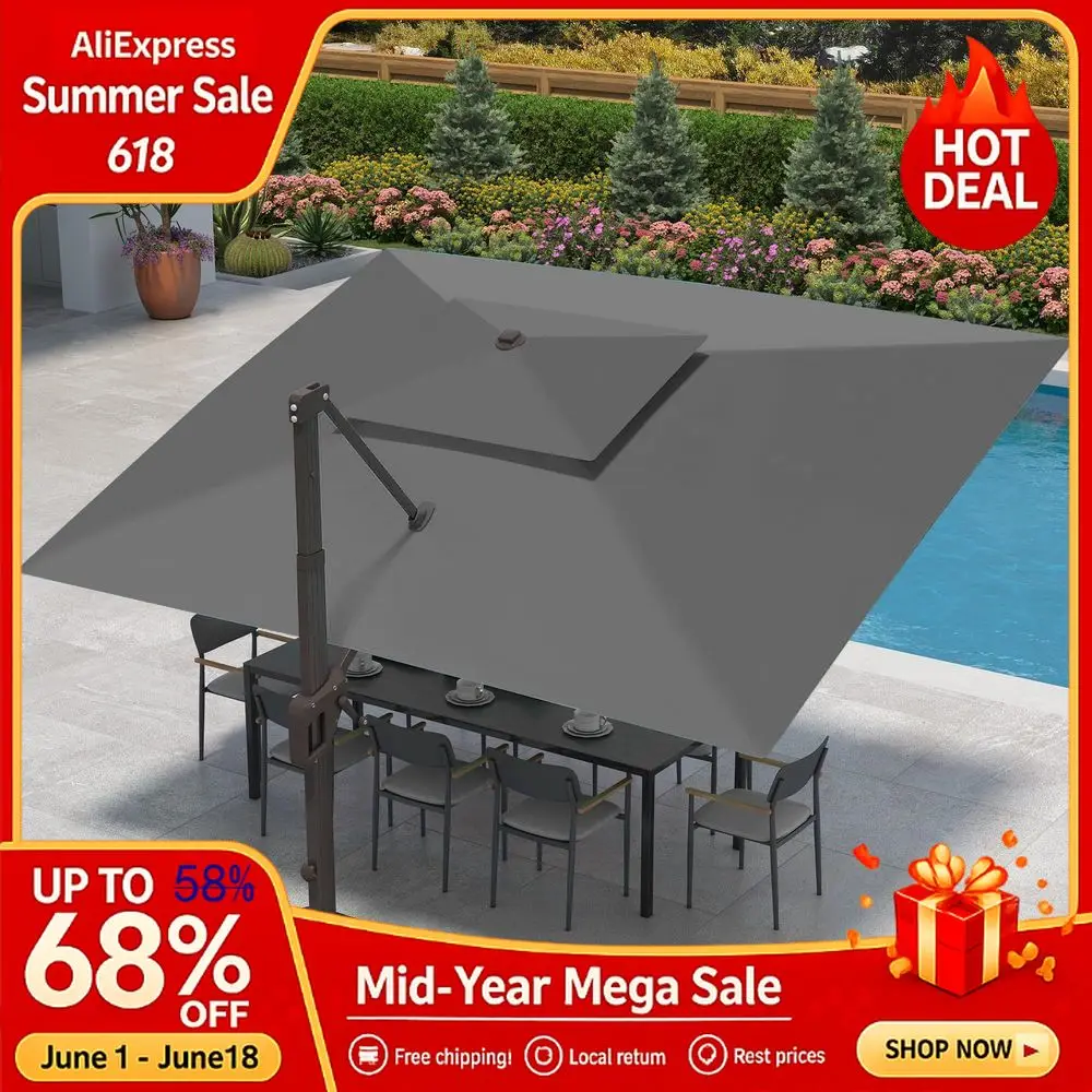12 FT Rectangular Double Top Cantilever Umbrella, LED Lights Windproof with Base, Custom
12 FT Rectangular Double Top Cantilever Umbrella, LED Lights Windproof with Base, Custom