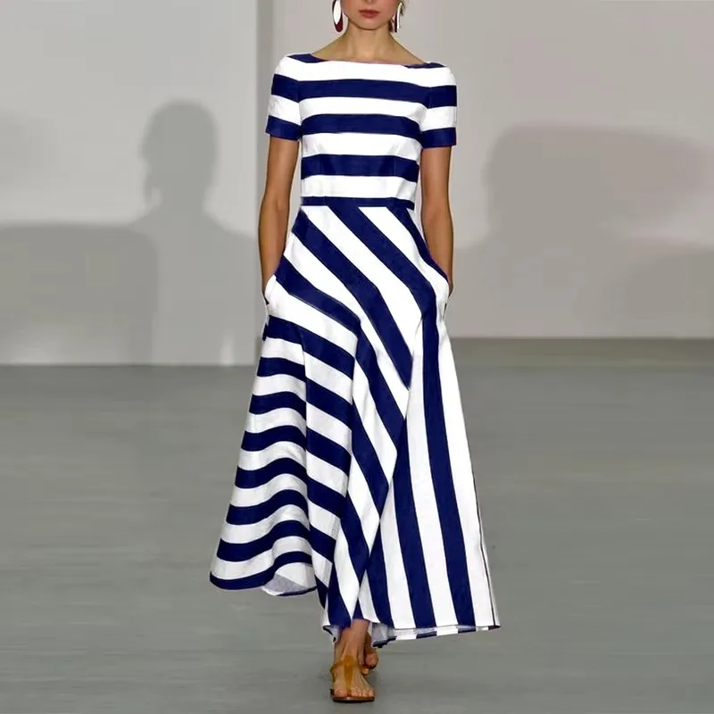 Elegant Short Sleeve Stripes Dress For Women High-waisted A-line O Neck Pullover Vestidos Trendy Summer Clothing 2025 Robes
Elegant Short Sleeve Stripes Dress For Women High-waisted A-line O Neck Pullover Vestidos Trendy Summer Clothing 2025 Robes