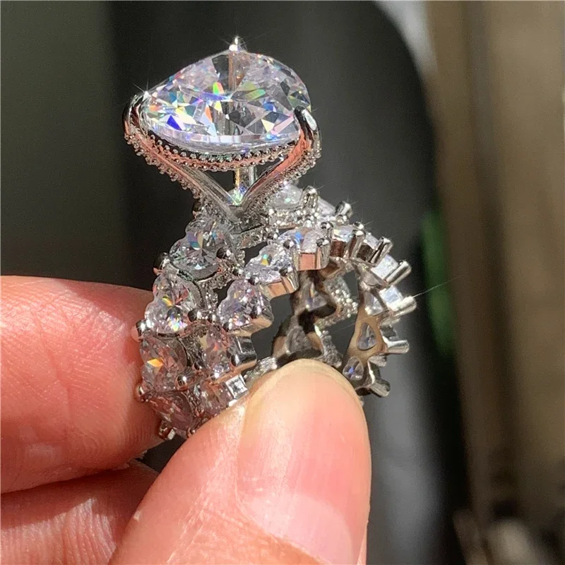 Luxury Heart cut 8ct Sona cz Ring Sets 925 Sterling Silver Engagement Wedding Band Rings for women men Vintage Party Jewelry
Luxury Heart cut 8ct Sona cz Ring Sets 925 Sterling Silver Engagement Wedding Band Rings for women men Vintage Party Jewelry