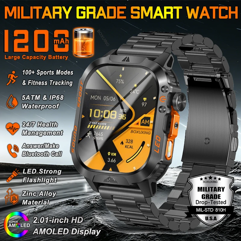 2026 New 1200mAh Battery Military Smart Watch Men Fitness Tracker 5ATM Waterproof Heart Rate Flashlight AMOLED Screen Smartwatch
2026 New 1200mAh Battery Military Smart Watch Men Fitness Tracker 5ATM Waterproof Heart Rate Flashlight AMOLED Screen Smartwatch