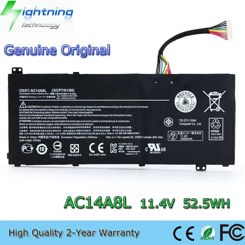 Genuine Original AC14A8L 11.4V 4465mAh Laptop Battery for Acer V15 Nitro Aspire VN7-571G VN7-591G VN7-791G AC15B7L
Genuine Original AC14A8L 11.4V 4465mAh Laptop Battery for Acer V15 Nitro Aspire VN7-571G VN7-591G VN7-791G AC15B7L