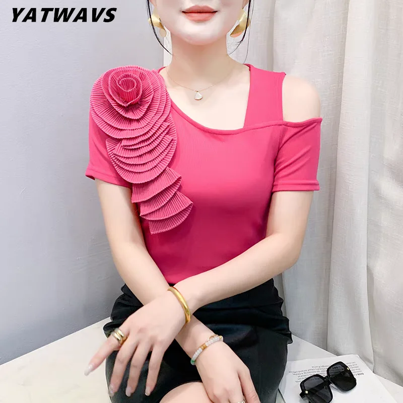 New Arrivals Summer Women's 3D Flowers Applique T-shirt Chic Sexy Single Off Shoulder Short Sleeve Tees Fashion Slim Casual Tops
New Arrivals Summer Women's 3D Flowers Applique T-shirt Chic Sexy Single Off Shoulder Short Sleeve Tees Fashion Slim Casual Tops