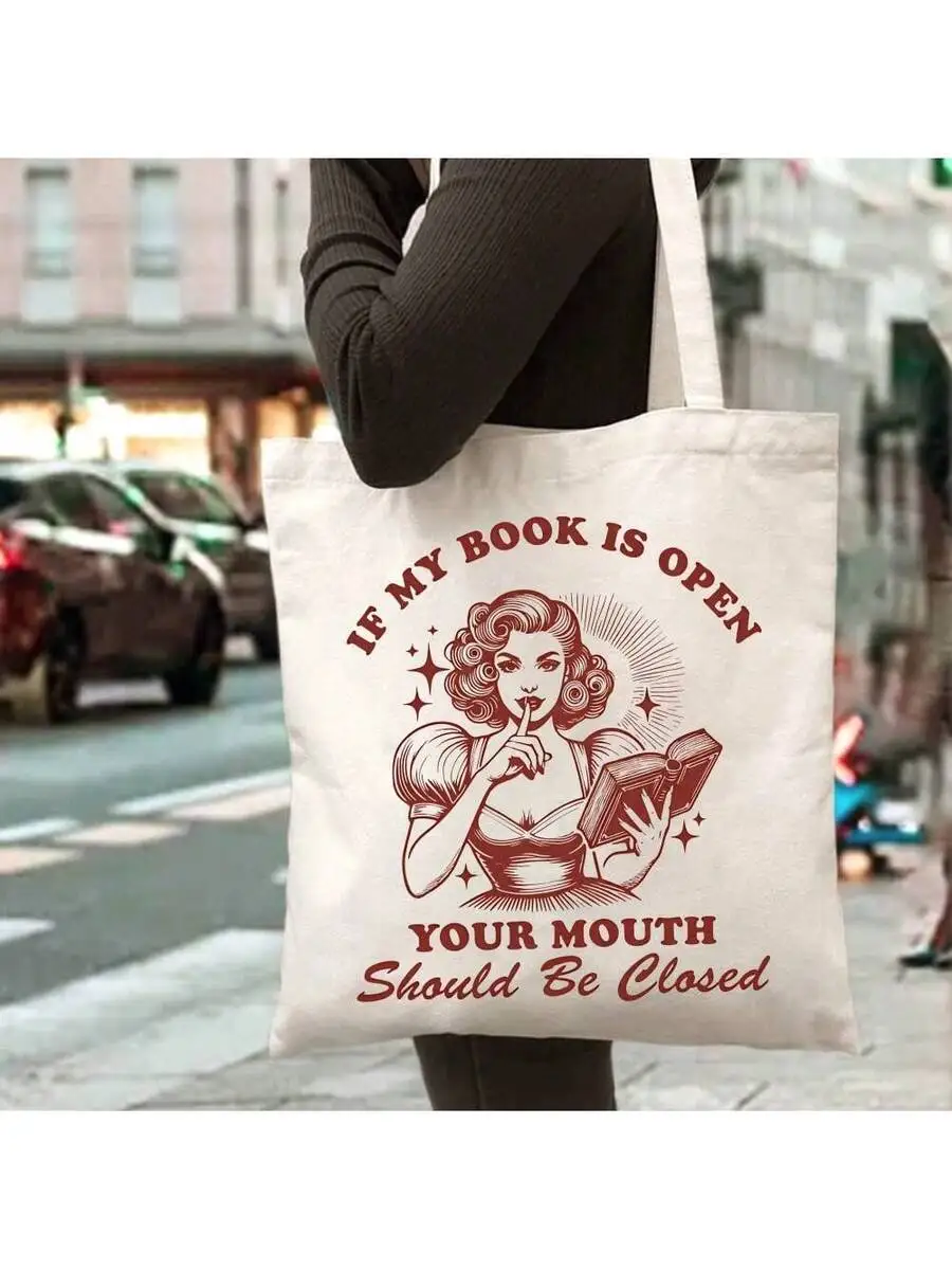 Vintage Book Lover Tote Bag With Reading Woman Print Funny Quote If My Book Is Open Your Mouth Should Be Closed
Vintage Book Lover Tote Bag With Reading Woman Print Funny Quote If My Book Is Open Your Mouth Should Be Closed