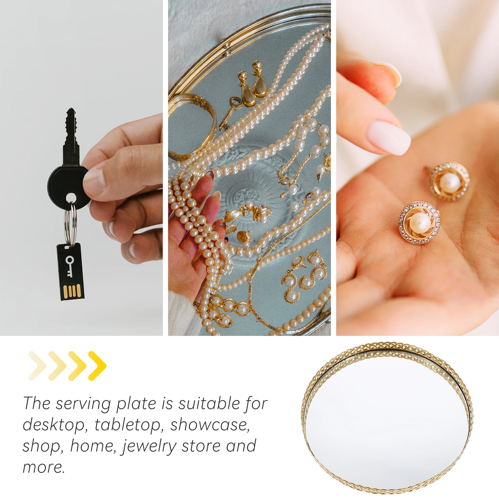 Jewelry Storage Tray Mirror Vanity Plate for Perfume Earrings Holder Lipstick Display Golden Decorative Round Large Size
Jewelry Storage Tray Mirror Vanity Plate for Perfume Earrings Holder Lipstick Display Golden Decorative Round Large Size