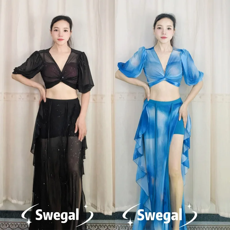 Customized SWEGAL Belly Dance Costumes Mesh Lantern Sleeve Tie Top Double Fork Lace Long Dress Oriental Dance Dreamy Blue Rose
Customized SWEGAL Belly Dance Costumes Mesh Lantern Sleeve Tie Top Double Fork Lace Long Dress Oriental Dance Dreamy Blue Rose