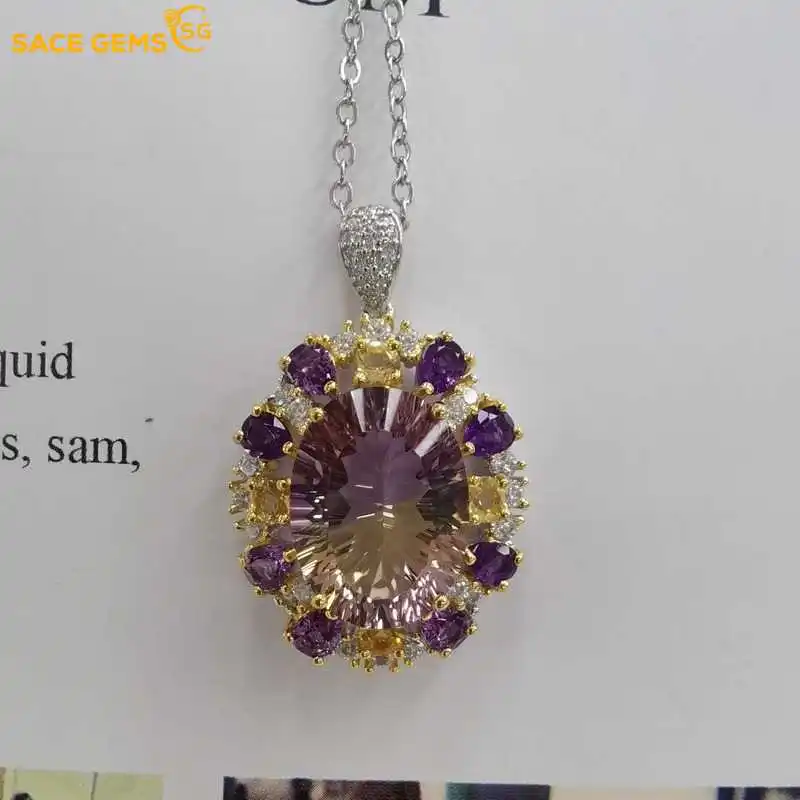 SACE GEMS New Arrival Trend Ametrine Pendant Necklace 100% 925 Sterling Silver for Women Wedding Party Luxury Fine Jewelry Gift
SACE GEMS New Arrival Trend Ametrine Pendant Necklace 100% 925 Sterling Silver for Women Wedding Party Luxury Fine Jewelry Gift