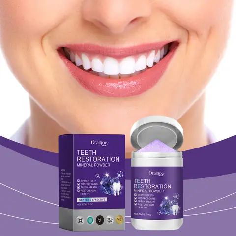 Teeth Restoration Mineral Powder Tooth Whiter Remove Stain Oral Clean Fresh Breath Improve Smell Purple Bleaching Toothpaste