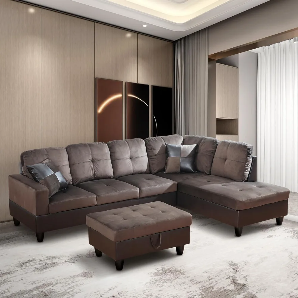 L-shaped sofa, 3-piece sofa set with storage Ottoman, right long chain recliner, foldable backrest103"D x 74"W x 35"H
L-shaped sofa, 3-piece sofa set with storage Ottoman, right long chain recliner, foldable backrest103"D x 74"W x 35"H