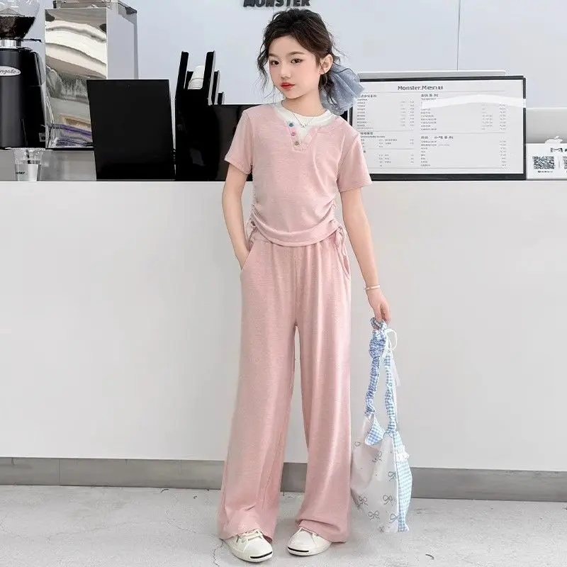 Summer Girls Clothes Sets Kids Short Sleeve Casual Button T-Shirts + Loose Pants 2PCS Children Clothing Suits Teen 4-14 Years
Summer Girls Clothes Sets Kids Short Sleeve Casual Button T-Shirts + Loose Pants 2PCS Children Clothing Suits Teen 4-14 Years