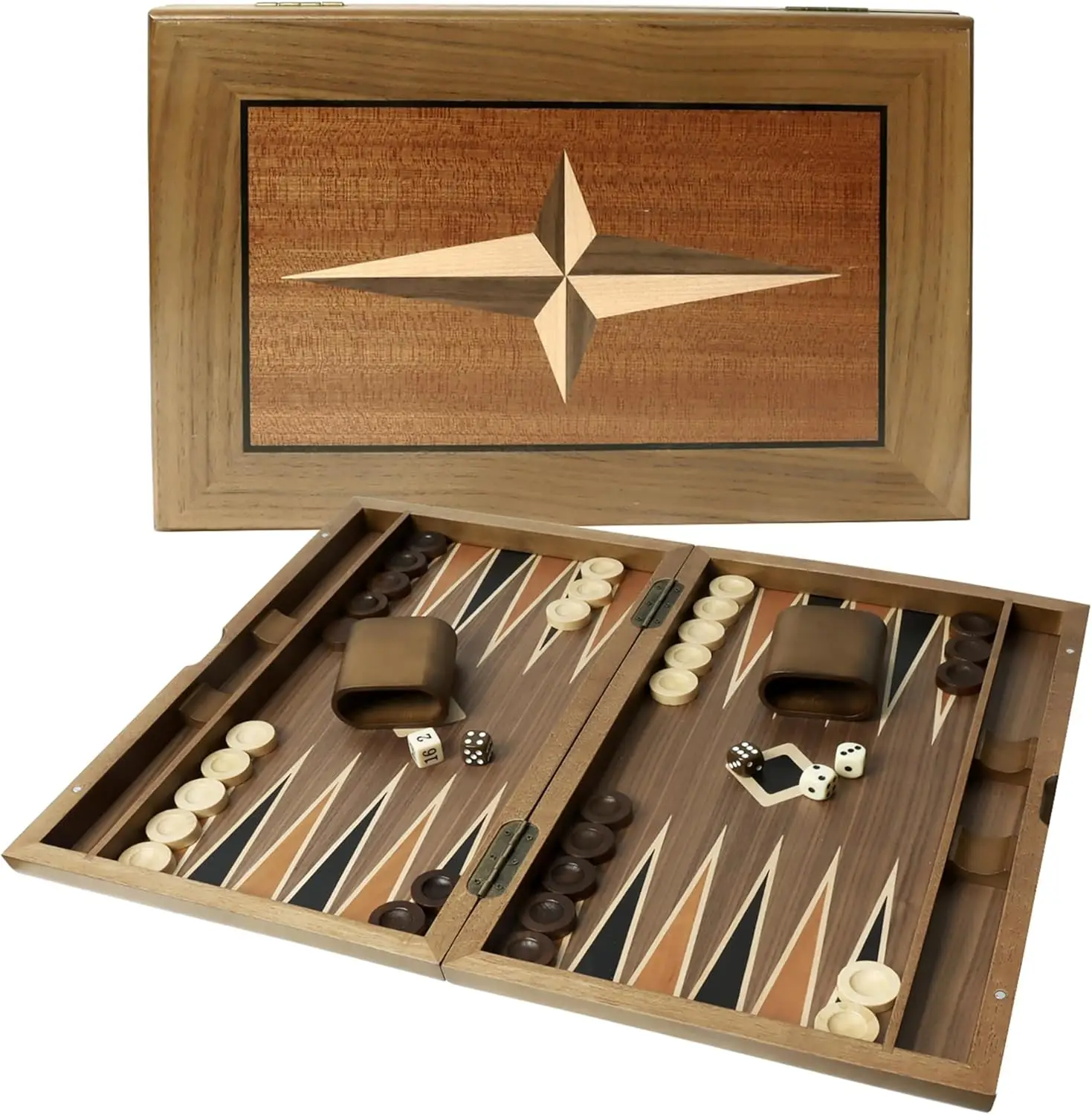 Premium Wooden Folding Inlay Backgammon Board Set, Classic Traditional Strategy Board Games (Star- 17 Inches)
Premium Wooden Folding Inlay Backgammon Board Set, Classic Traditional Strategy Board Games (Star- 17 Inches)