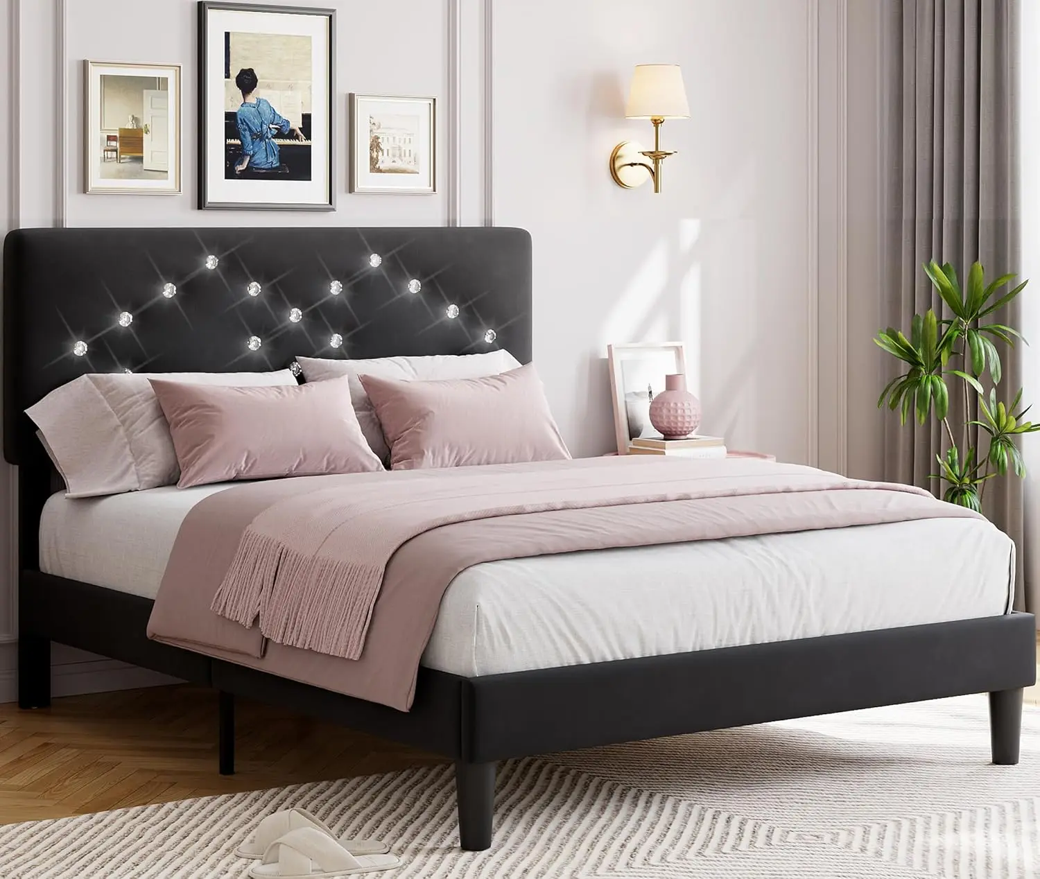 Full Size Bed Frame with Headboard, Upholstered Platform Bed Frames Full Size with Crystal Diamond Tufted for Girls/Kids
Full Size Bed Frame with Headboard, Upholstered Platform Bed Frames Full Size with Crystal Diamond Tufted for Girls/Kids
