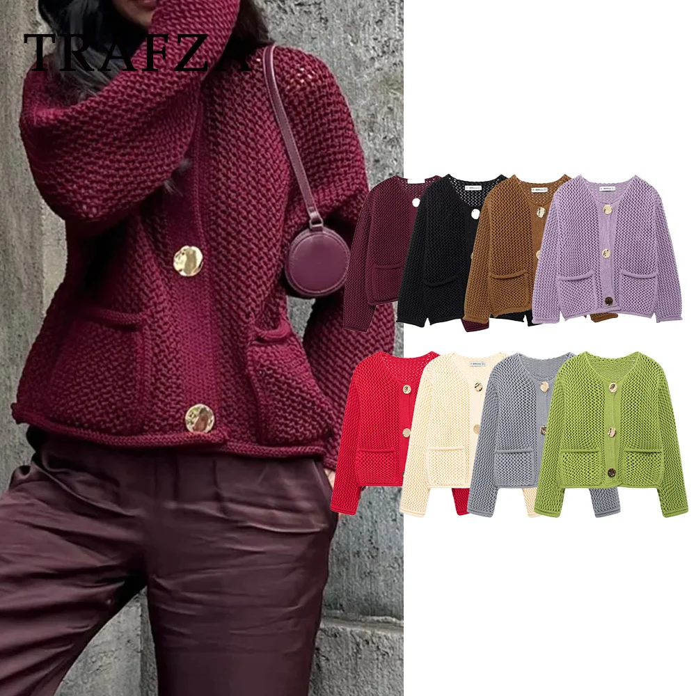 TRAFZA Casual 2025 Knit Women Vintage Sweaters O-Neck Pockets Single Breasted Knitwear Streetwear Chic Elegant Mujer Cardigans
TRAFZA Casual 2025 Knit Women Vintage Sweaters O-Neck Pockets Single Breasted Knitwear Streetwear Chic Elegant Mujer Cardigans