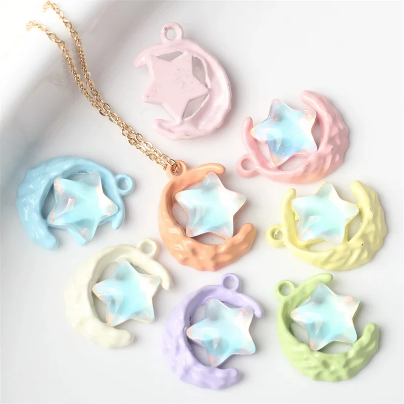 10pcs Macaron Color Pendant Charms Moon Star Alloy Hollow Pendant Connectors Handmade Necklace Earrings Jewelry Making Findings
10pcs Macaron Color Pendant Charms Moon Star Alloy Hollow Pendant Connectors Handmade Necklace Earrings Jewelry Making Findings