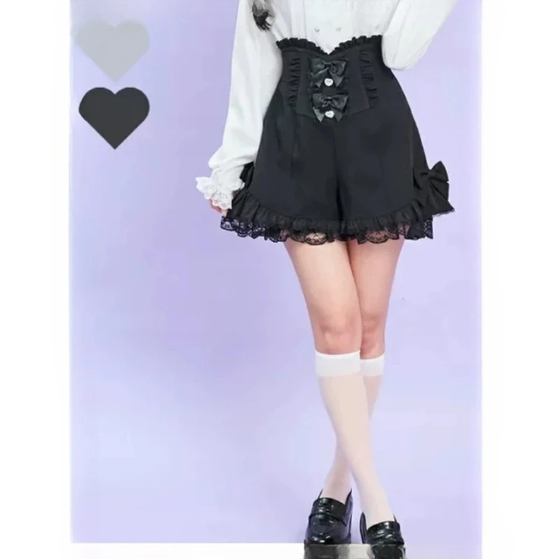 Japanese Mass Produced Lolita Bow Lace Stitching Rhinestone High Waisted Shorts Summer Daily Casual Slim Fit Black Shorts Women
Japanese Mass Produced Lolita Bow Lace Stitching Rhinestone High Waisted Shorts Summer Daily Casual Slim Fit Black Shorts Women