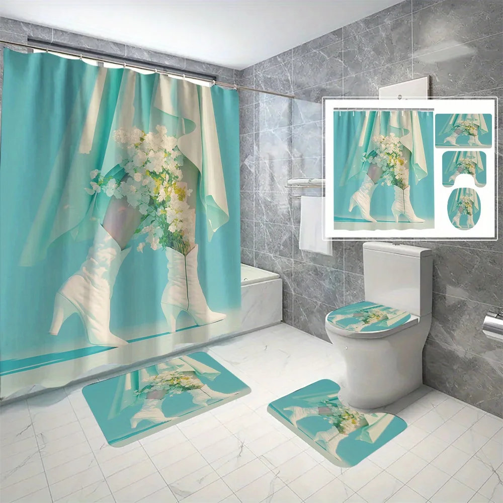 Белые сапоги с цветочным принтом из 4 предметов, набор полиэстеровых занавесок для душа с цифровой печатью и крючками, можно стирать в машине, непористый перегородка для ванной комнаты
Белые сапоги с цветочным принтом из 4 предметов, набор полиэстеровых занавесок для душа с цифровой печатью и крючками, можно стирать в машине, непористый перегородка для ванной комнаты