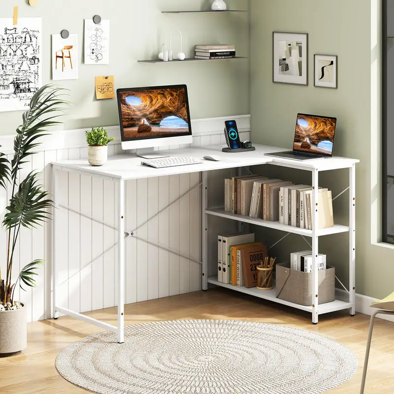 L-shaped 47 Inch Reversible Corner Desk with Adjustable Storage Shelves-White
L-shaped 47 Inch Reversible Corner Desk with Adjustable Storage Shelves-White