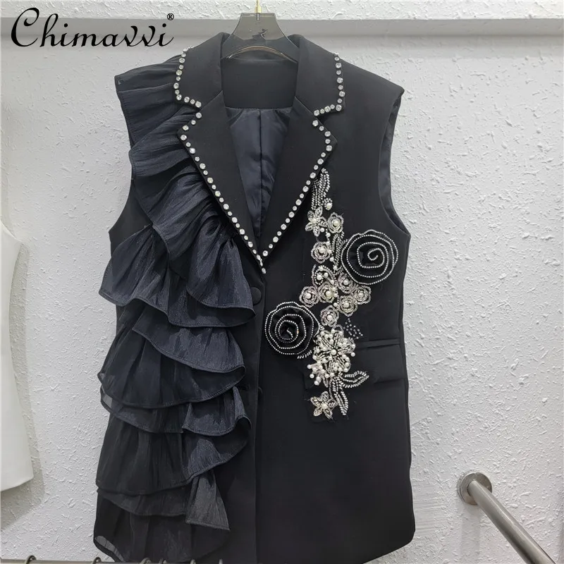 Fashion Lace Suit Vest Women's Summer New Heavy Industry Beading V Neck Sleeveless Tops Casual Suit Outwear Streetwear Tops
Fashion Lace Suit Vest Women's Summer New Heavy Industry Beading V Neck Sleeveless Tops Casual Suit Outwear Streetwear Tops