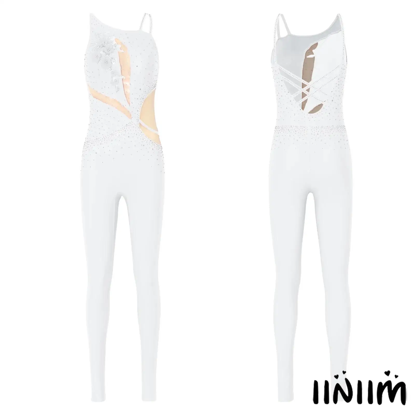 Womens Latin Jazz Performance Bodysuit Ballet Gymnastics Unitard with Rhinestone Applique Embroidery Strappy Backless Jumpsuit
Womens Latin Jazz Performance Bodysuit Ballet Gymnastics Unitard with Rhinestone Applique Embroidery Strappy Backless Jumpsuit