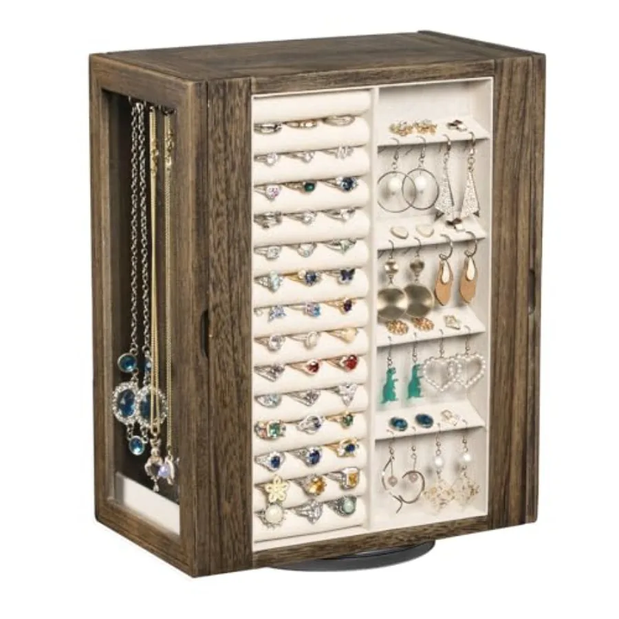 360° Rotating Jewelry Box for Women Rustic Wooden Jewelry Organizer Box with 5 Drawers Glass Doors Vertical Open Design Jewelry
360° Rotating Jewelry Box for Women Rustic Wooden Jewelry Organizer Box with 5 Drawers Glass Doors Vertical Open Design Jewelry