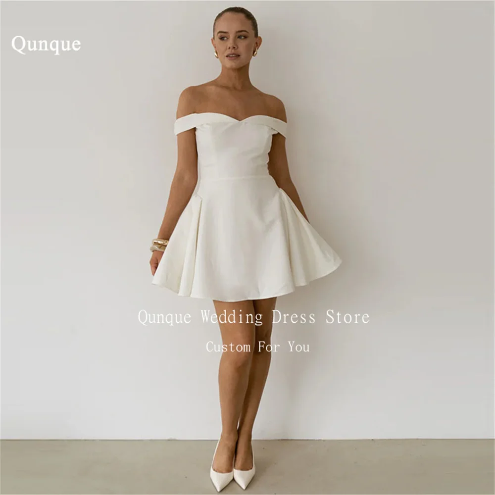 Qunque Simple Satin Wedding Dresses Bride Off The Shoulder A Line Short Prom Gowns Pearls Fashion Sweetheart Dress Customized
Qunque Simple Satin Wedding Dresses Bride Off The Shoulder A Line Short Prom Gowns Pearls Fashion Sweetheart Dress Customized