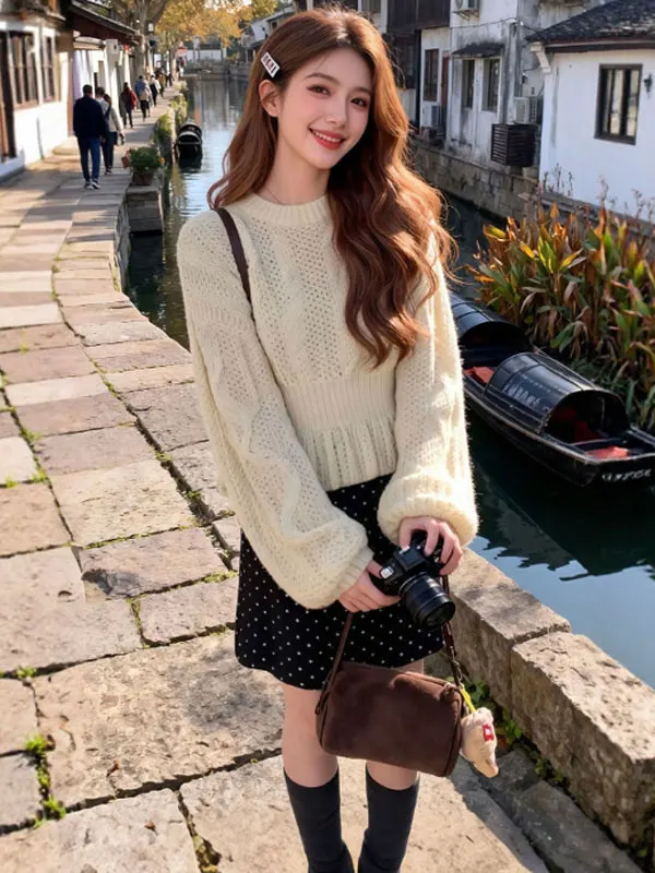 Winter Aosphere Unique Loose ort Knitwear Women's Faionable Top Korean Sle Lantern Sve Long Sve Crew Ne
Winter Aosphere Unique Loose ort Knitwear Women's Faionable Top Korean Sle Lantern Sve Long Sve Crew Ne