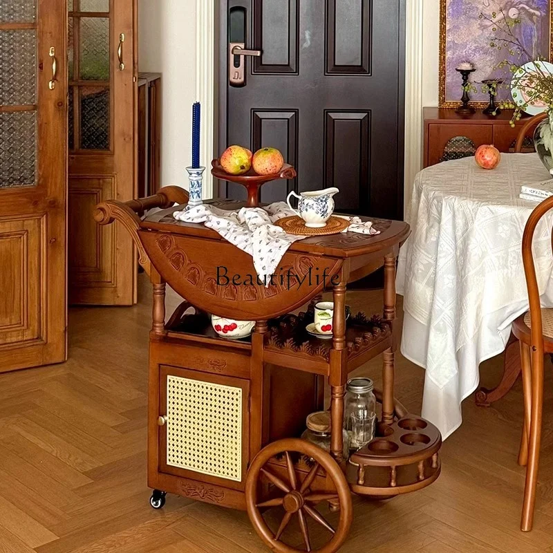French retro movable solid wood coffee table household cart folding small dining table
French retro movable solid wood coffee table household cart folding small dining table