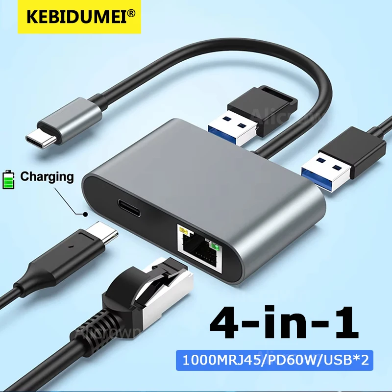 4 IN 1 USB C To Ethernet Network Card 1000Mbps RJ45/PD 60W/USB LAN Adapter TYPE-C Converter USB C HUB for PC Laptop Macbook Pro
4 IN 1 USB C To Ethernet Network Card 1000Mbps RJ45/PD 60W/USB LAN Adapter TYPE-C Converter USB C HUB for PC Laptop Macbook Pro