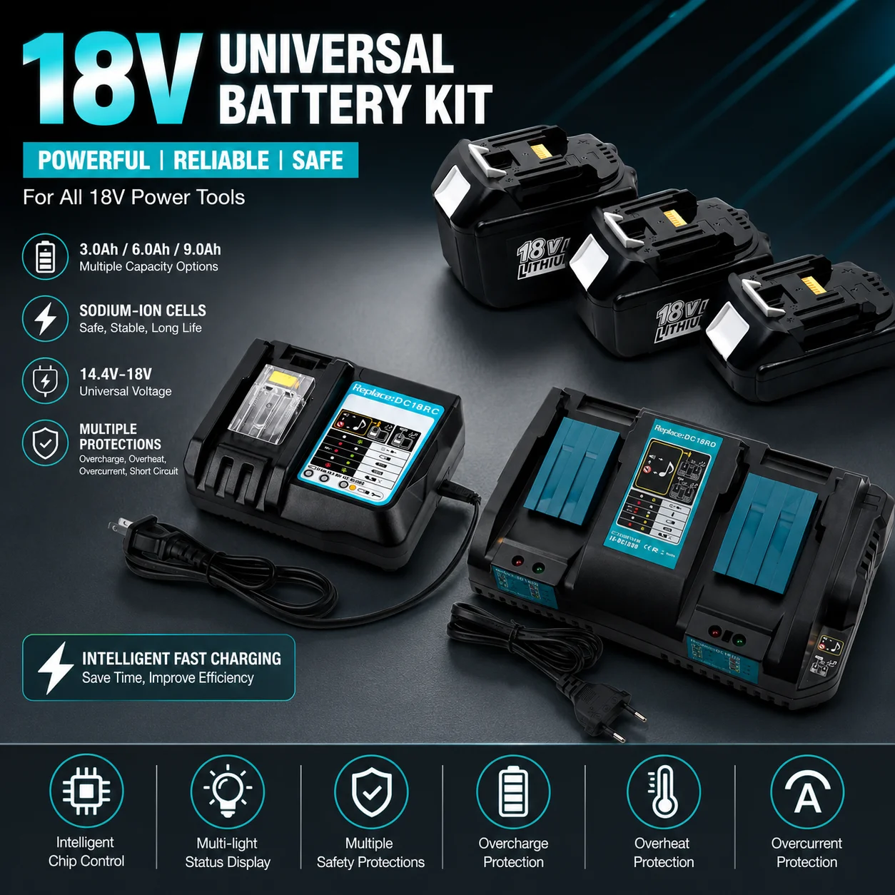 18V 3AH 6AH 9Ah 18650 Lithium-ion Battery Pack, High Capacity, Electric Drill BL1830 BL1860 14.4-18V Smart Fast Charging Display
18V 3AH 6AH 9Ah 18650 Lithium-ion Battery Pack, High Capacity, Electric Drill BL1830 BL1860 14.4-18V Smart Fast Charging Display