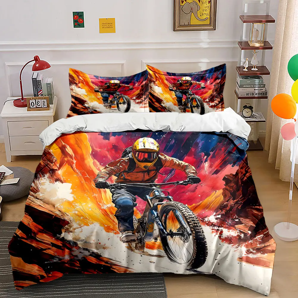 Mountain biker racing through vibrant canyon Duvet Cover Set with 3D Printing Design Soft Polyester Bedding Set Luxury gifts
Mountain biker racing through vibrant canyon Duvet Cover Set with 3D Printing Design Soft Polyester Bedding Set Luxury gifts