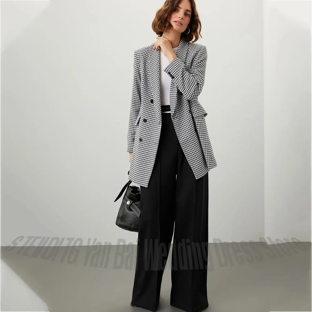 Luxury Women's Suit Houndstooth 2 Piece Double Breasted Peak Lapel Jacket Wide Leg Pants Elegant Formal Office Lady Outfit
Luxury Women's Suit Houndstooth 2 Piece Double Breasted Peak Lapel Jacket Wide Leg Pants Elegant Formal Office Lady Outfit