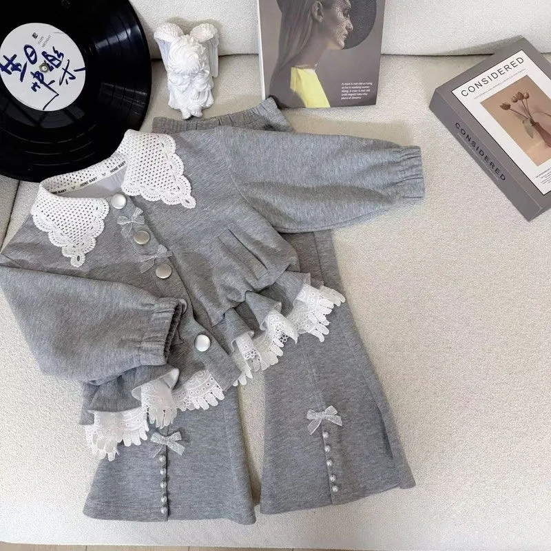 Girl's Sweater Set New Trendy Children's Lace Coat Flared Pants Two-Piece Set for Spring and Autumn
Girl's Sweater Set New Trendy Children's Lace Coat Flared Pants Two-Piece Set for Spring and Autumn