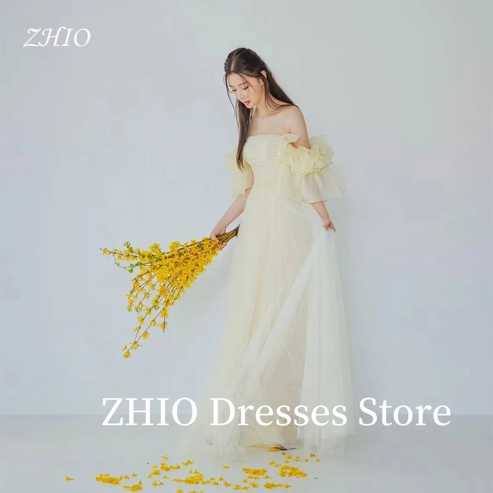 ZHIO Elegant Yellow Wedding Party Dress Off Shoulder Pleat Short Sleeves Tulle Korea Photo Shoot Floor Length Gown Customized
ZHIO Elegant Yellow Wedding Party Dress Off Shoulder Pleat Short Sleeves Tulle Korea Photo Shoot Floor Length Gown Customized