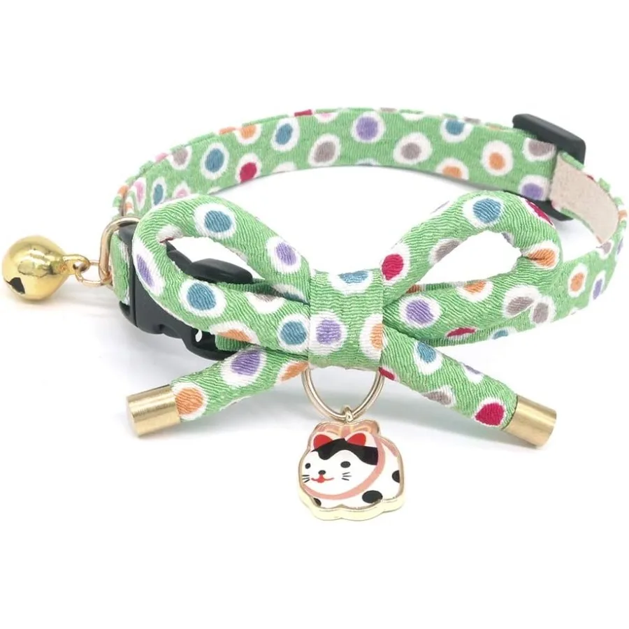 Cute Bowkt Cat Collar with Bell. Japan Colorful Polka Dots Pattern. Lucky Cat Charm. Safety Breakaway Soft for Girl Boy Male Fe
Cute Bowkt Cat Collar with Bell. Japan Colorful Polka Dots Pattern. Lucky Cat Charm. Safety Breakaway Soft for Girl Boy Male Fe