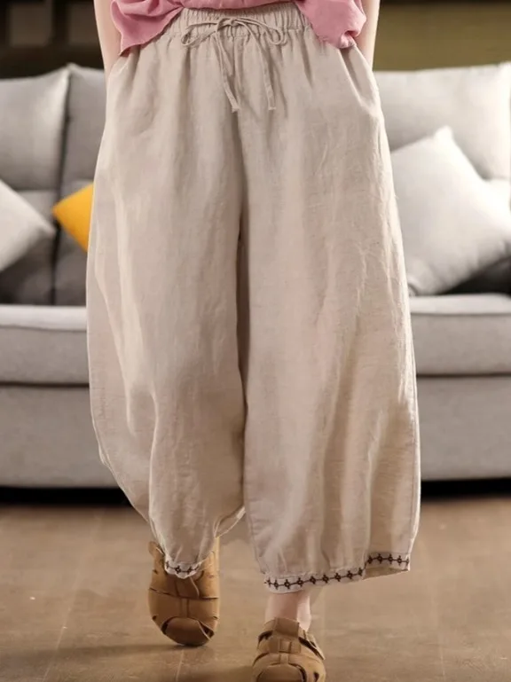 Летние женские брюки-фонарики 2025 года из хлопка и льна с художественной вышивкой в стиле ретро, на эластичном поясе, свободные, повседневные
Летние женские брюки-фонарики 2025 года из хлопка и льна с художественной вышивкой в стиле ретро, на эластичном поясе, свободные, повседневные