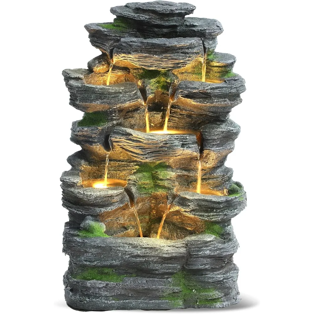 Outdoor 7-Tiers Cascading Rock Water Fountain, Waterfall Fountain with 6 LED Lights, Outdoor Fountains and Waterfalls for Garde
Outdoor 7-Tiers Cascading Rock Water Fountain, Waterfall Fountain with 6 LED Lights, Outdoor Fountains and Waterfalls for Garde