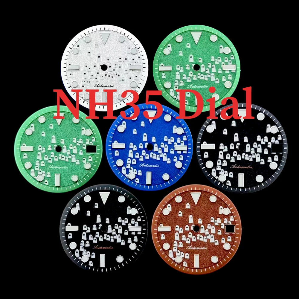 28.5mm Ghost Watch Dial with Customized Logo Green Luminous Dial Compatible with NH35 Movement Watch Repair Tools Included
28.5mm Ghost Watch Dial with Customized Logo Green Luminous Dial Compatible with NH35 Movement Watch Repair Tools Included
